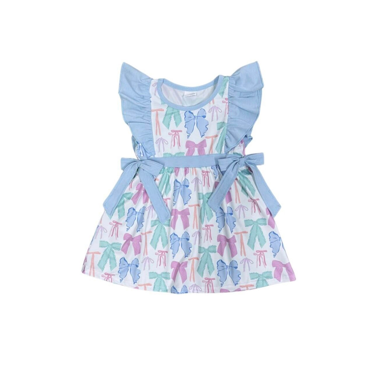 Bowtastic Coquette Bows Light Blue Ruffle Trim Dress