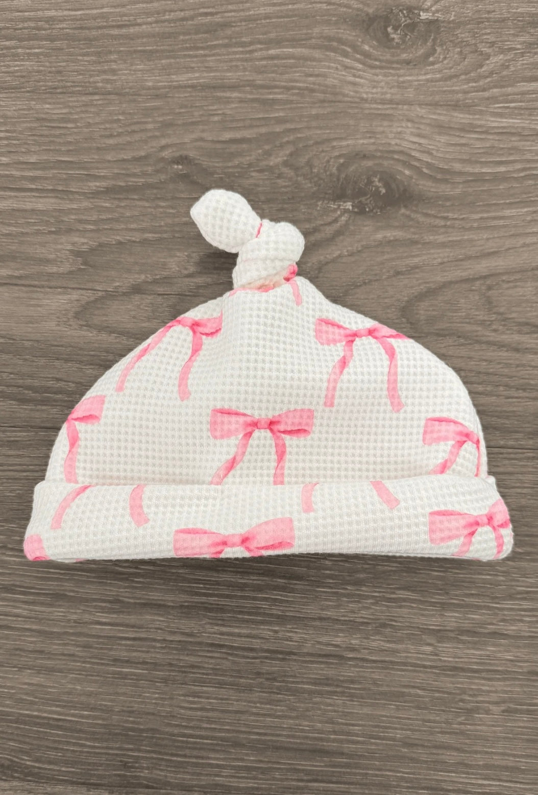 Newborn Baby Blushing Bows Waffle Knit Knot Gown & Hat Set