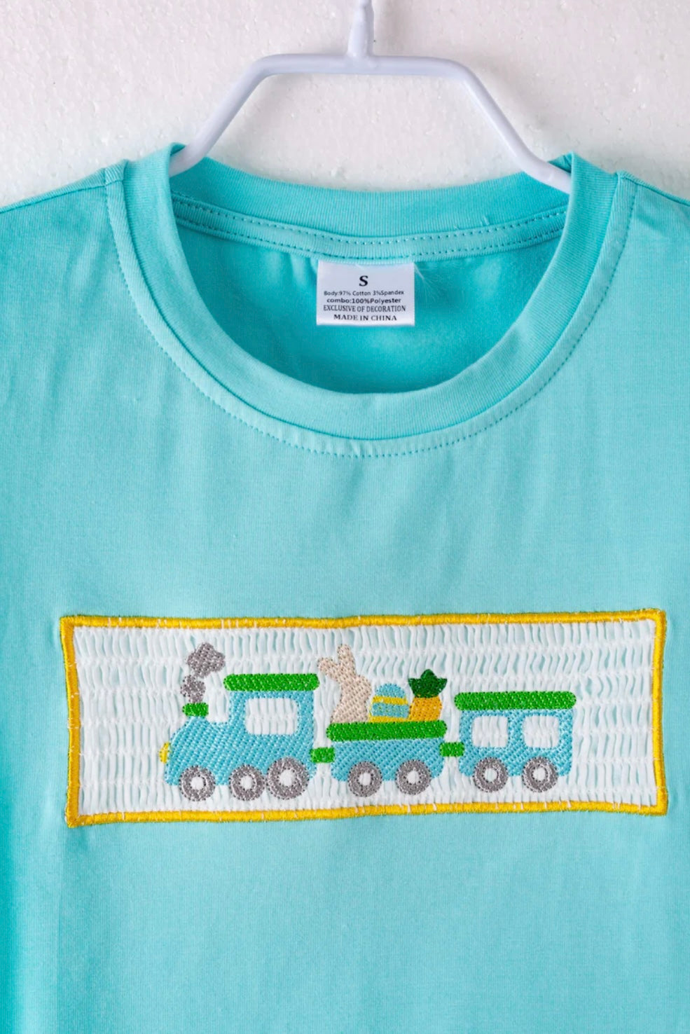 Blue Little Train Egg Carrot Bunny Boy Short Set