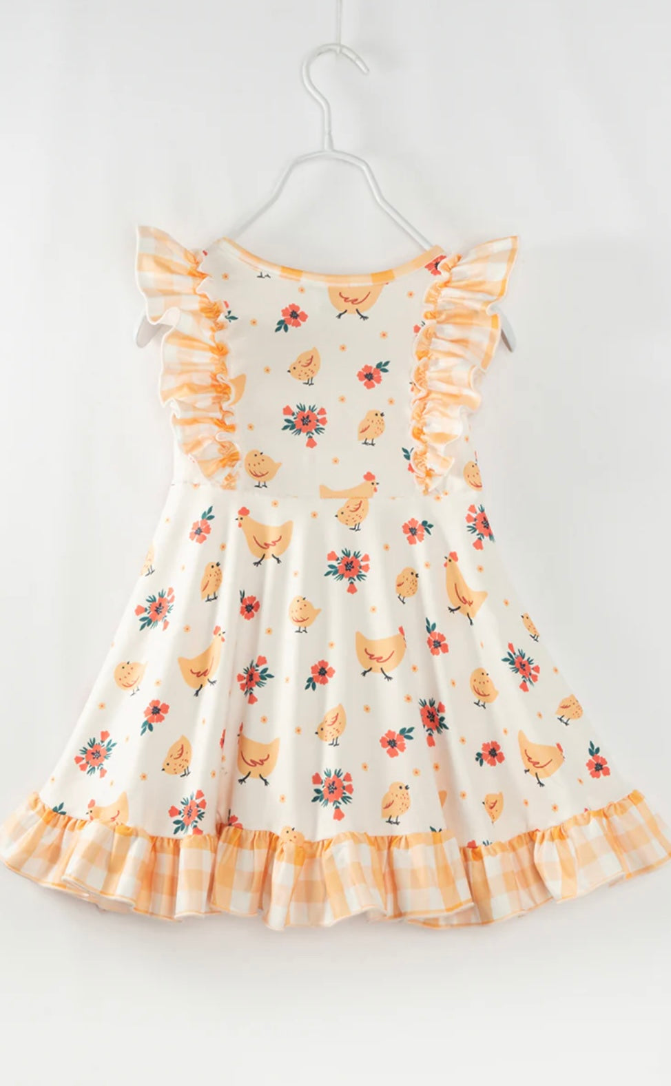 Yellow Chicken Ruffle Girl Twirl Dress