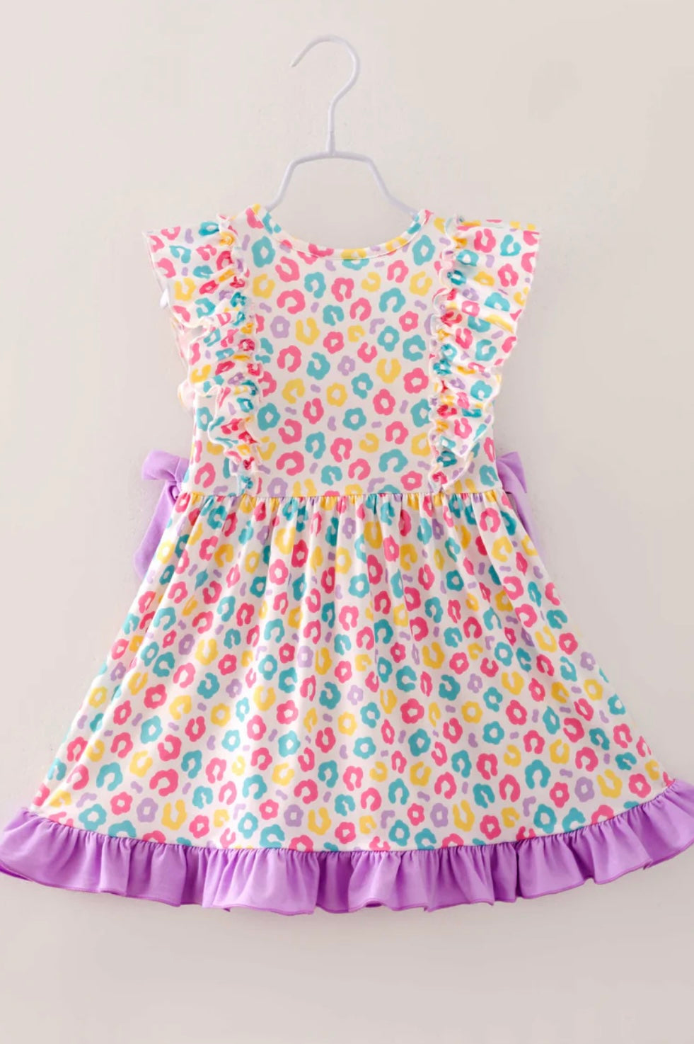 Easter Purple Blue Leopard Bunny Ruffle Girl Dress