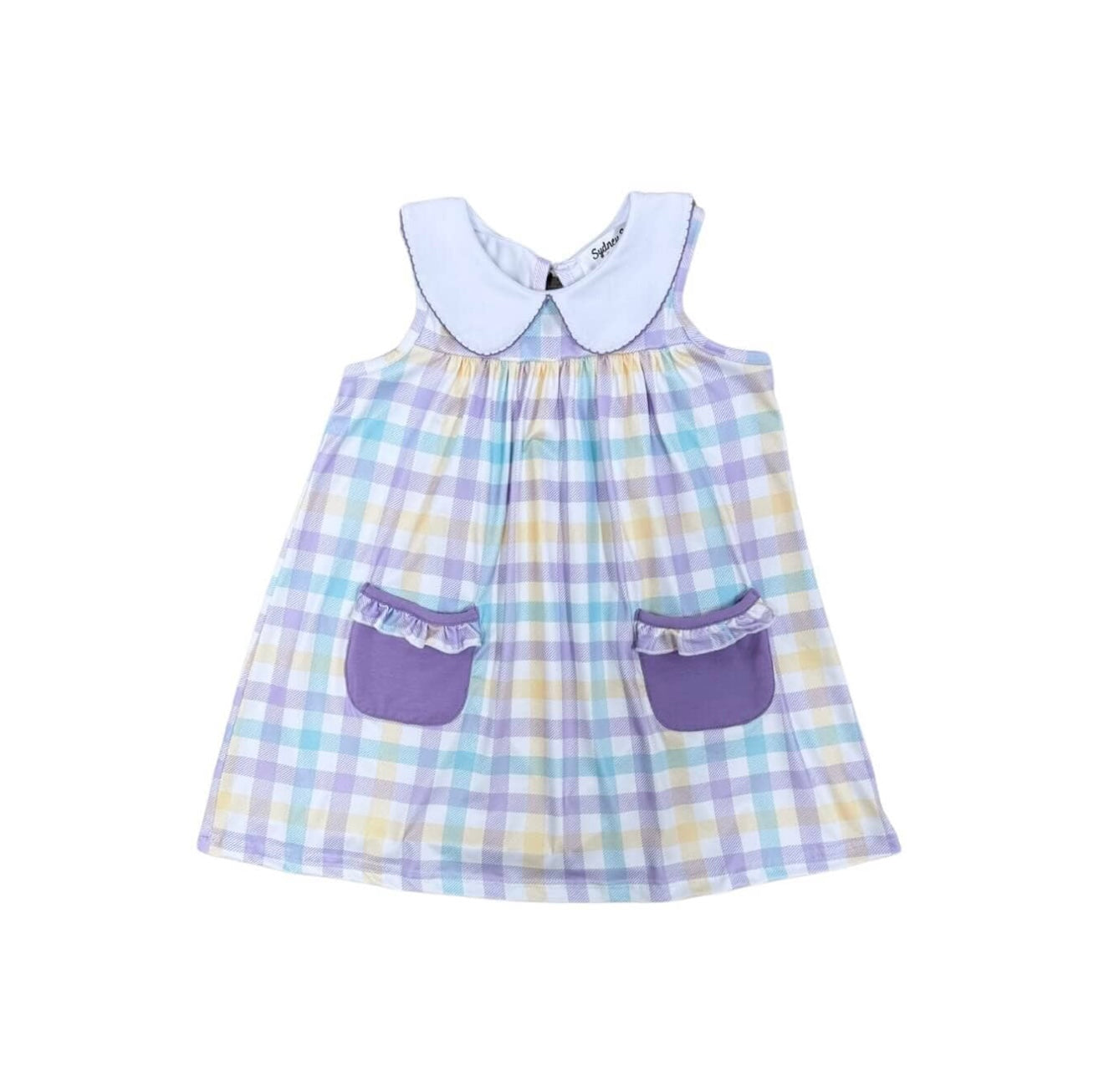 Pastel Plaid Girls Pocketed Spring or Easter Dress