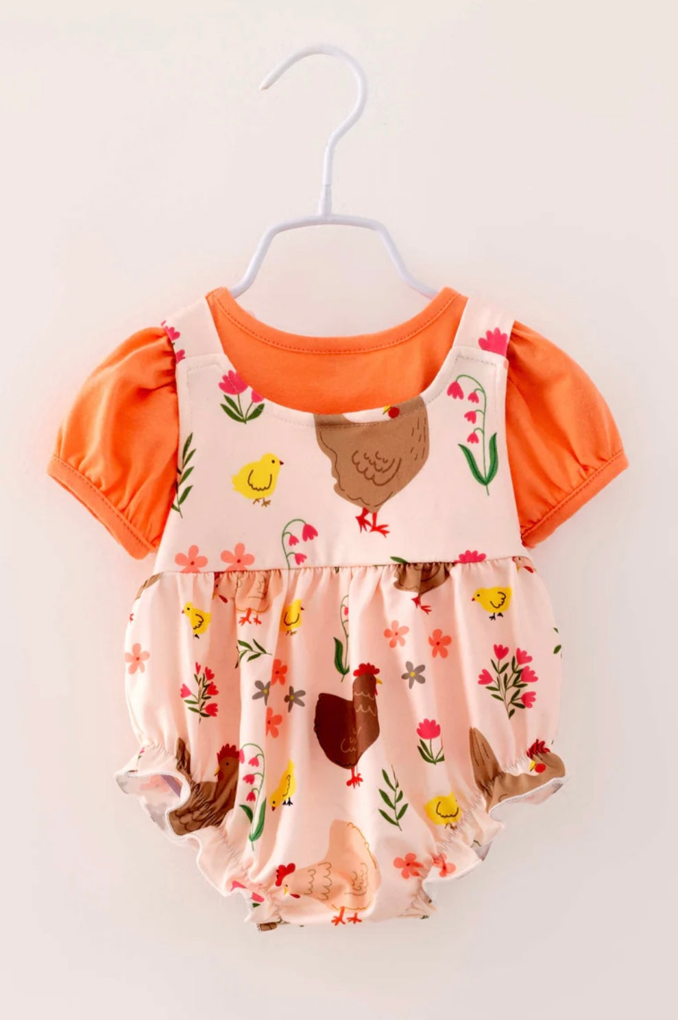 Easter Chicken Baby Girl Ruffle Romper Set