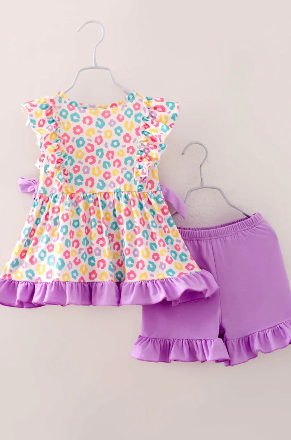 Easter Purple Blue Leopard Bunny Ruffle Girl Outfit