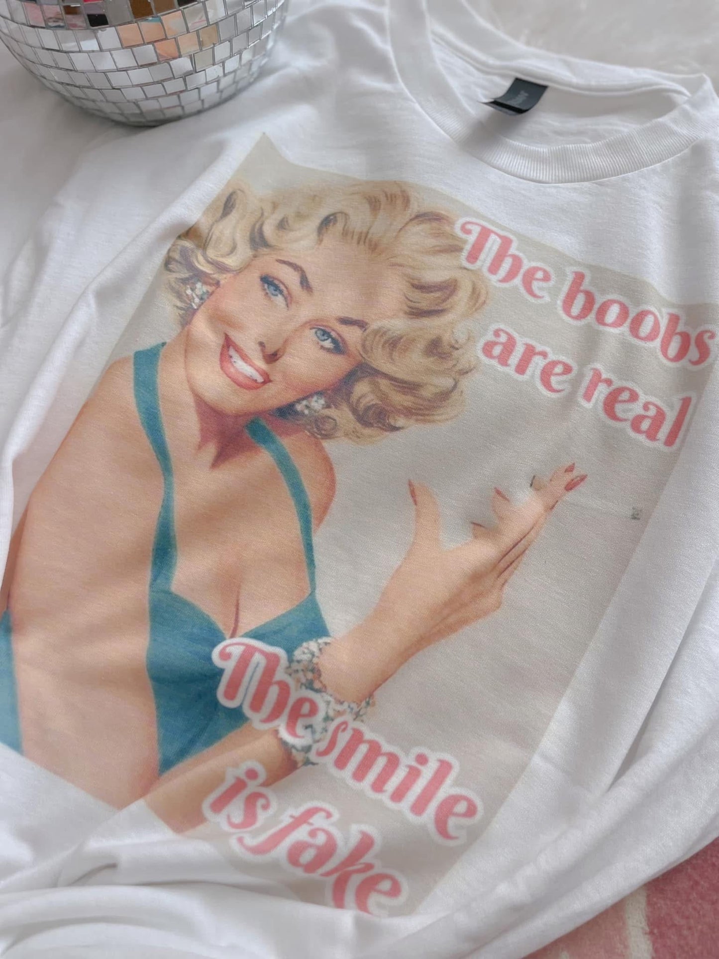 The Boobs Are Real, The Smile Is Fake Gildan Crew or T-Shirt